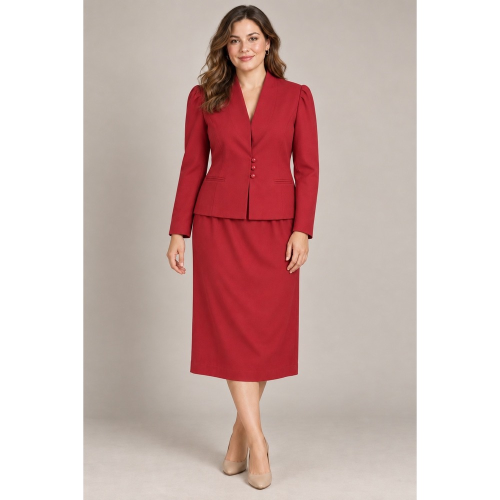 Vintage David Benjamin Skirt Suit Set 14 Red Office Siren Career